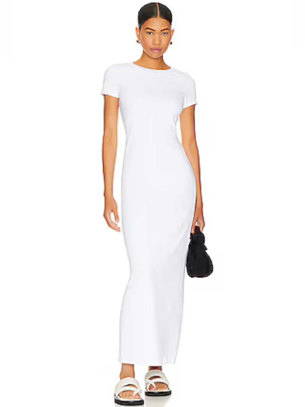 NWT SNDYS Blair Dress White Maxi Bodycon Short Sleeve Dress Size S Revolve $66